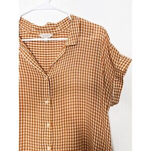 Women’s Lucky Brand Checkered Gingham Short Sleeve Button Down Shirt Size Small